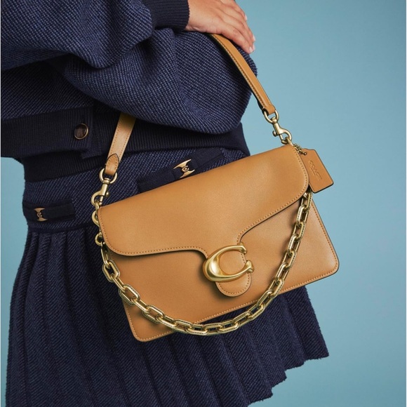 Coach Tabby Shoulder Bag With Chain / Tan Leather Gold Hardware Crossbody - New - Picture 2 of 7